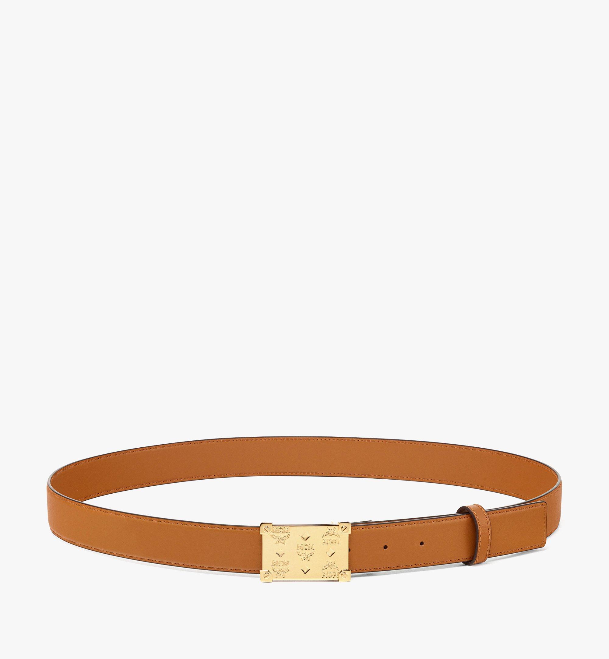 Brass Plate Buckle Belt 1.3" in Nappa Leather 1